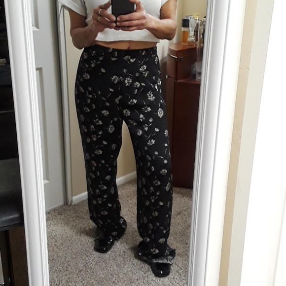 Etro Black Floral Wide Leg Palazzo Trousers